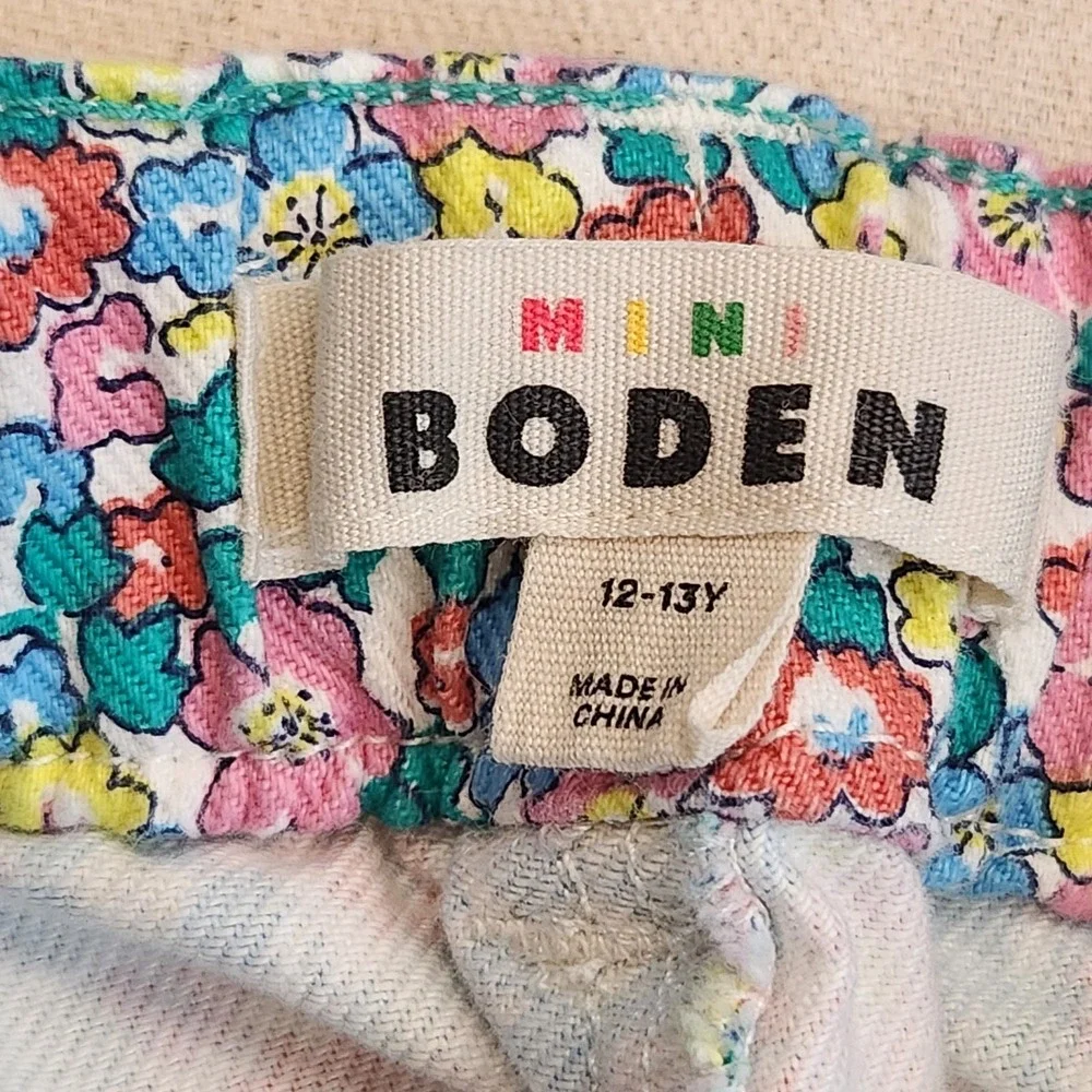 Mini Boden Floral Print Shorts Girls 12 13 Y Cotton Blend Button 12-13